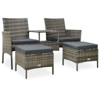 Vidaxl 2-Seater Patio Sofa With Tea Table & Stools Poly Rattan Gray