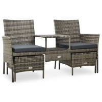 Vidaxl 2-Seater Patio Sofa With Tea Table & Stools Poly Rattan Gray