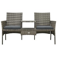 Vidaxl 2-Seater Patio Sofa With Tea Table & Stools Poly Rattan Gray