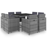 vidaXL 9 Piece Patio Dining Set with Cushions Poly Rattan Anthracite