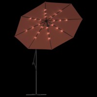 vidaXL Cantilever Umbrella with LED Lights and Steel Pole Terracotta