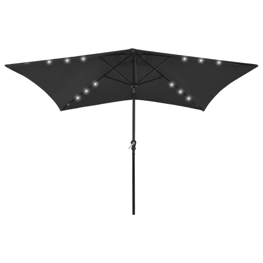 vidaXL Parasol with LEDs and Steel Pole Black 6.6'x9.8'