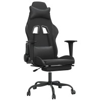 vidaXL Gaming Chair with Footrest Black Faux Leather