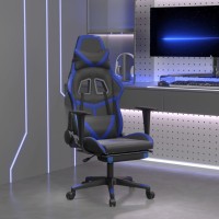 vidaXL Gaming Chair with Footrest Black and Blue Faux Leather