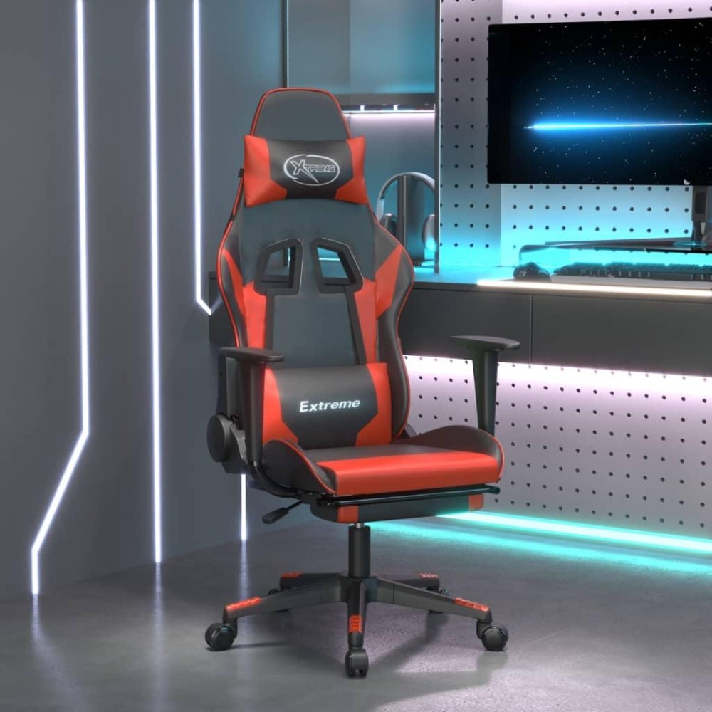 vidaXL Gaming Chair with Footrest Black and Red Faux Leather