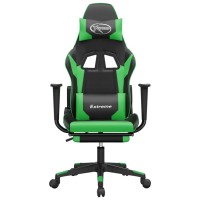 Vidaxl Gaming Chair With Footrest Black And Green Faux Leather