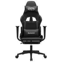 vidaXL Gaming Chair with Footrest Black Faux Leather