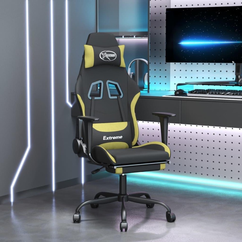 Vidaxl Gaming Chair With Footrest Black And Light Green Fabric