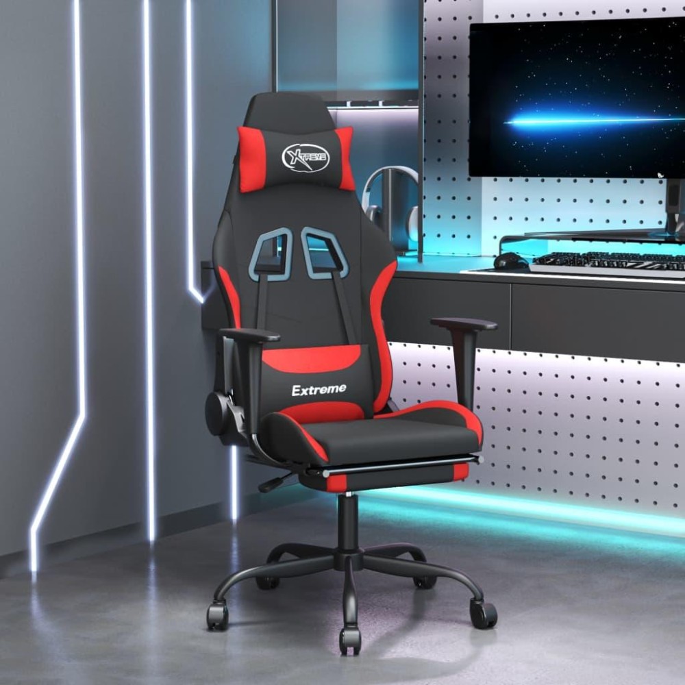 Vidaxl Gaming Chair With Footrest Black And Red Fabric