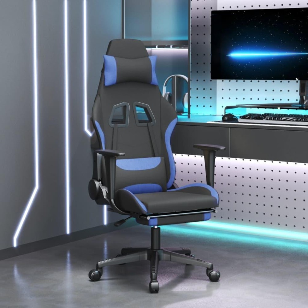 Vidaxl Gaming Chair With Footrest Black And Blue Fabric