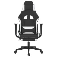 Vidaxl Gaming Chair With Footrest Black And White Fabric