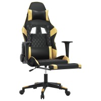 vidaXL Gaming Chair with Footrest Black and Gold Faux Leather