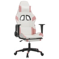 vidaXL Gaming Chair with Footrest White and Pink Faux Leather