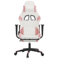 vidaXL Gaming Chair with Footrest White and Pink Faux Leather