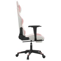 vidaXL Gaming Chair with Footrest White and Pink Faux Leather