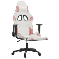 vidaXL Gaming Chair with Footrest White and Pink Faux Leather