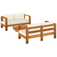 vidaXL 3 Piece Patio Lounge Set with Cream White Cushions Solid Wood