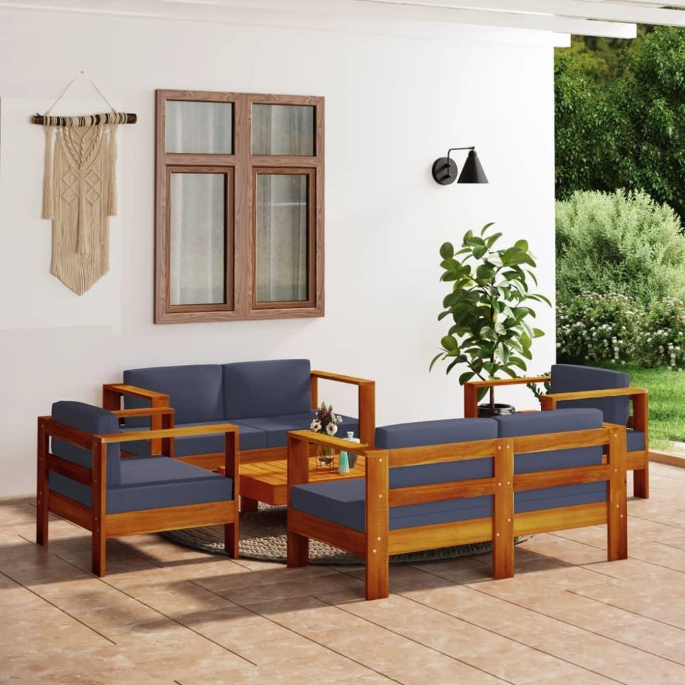 vidaXL 5 Piece Patio Lounge Set with Dark Gray Cushions Solid Wood