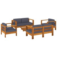 vidaXL 5 Piece Patio Lounge Set with Dark Gray Cushions Solid Wood