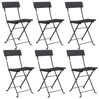 Vidaxl Folding Bistro Chairs 6 Pcs Black Poly Rattan And Steel