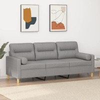 vidaXL 3-Seater Sofa with Pillows&Cushions Light Gray 70.9