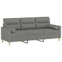 vidaXL 3-Seater Sofa with Pillows&Cushions Dark Gray 70.9