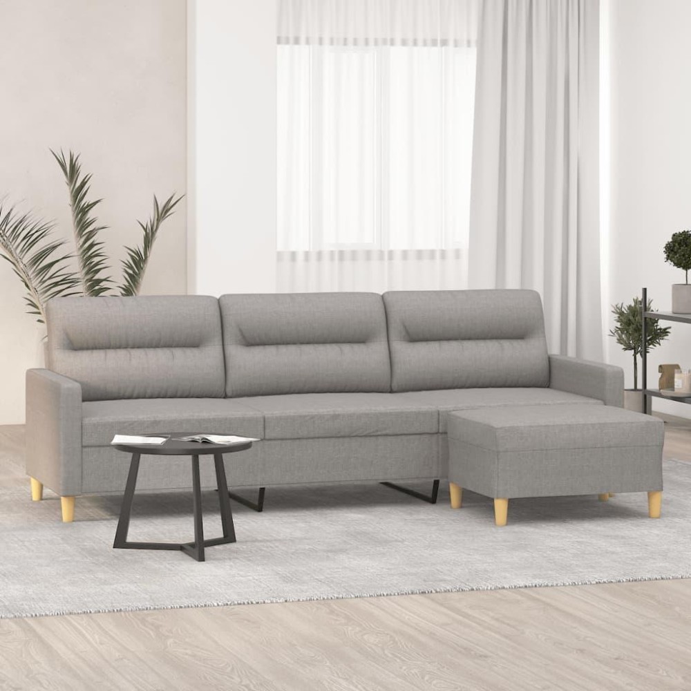 vidaXL 3-Seater Sofa with Footstool Light Gray 82.7