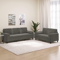 vidaXL 2 Piece Sofa Set with Throw Pillows&Cushions Dark Gray Velvet