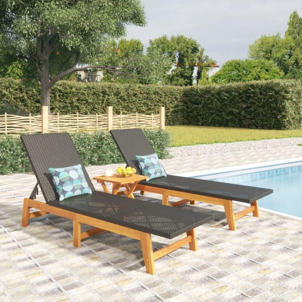 Vidaxl 3 Piece Patio Lounge Set Poly Rattan&Solid Wood Acacia