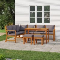 Vidaxl 7 Piece Patio Dining Set With Cushions Solid Wood Acacia