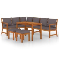 Vidaxl 7 Piece Patio Dining Set With Cushions Solid Wood Acacia