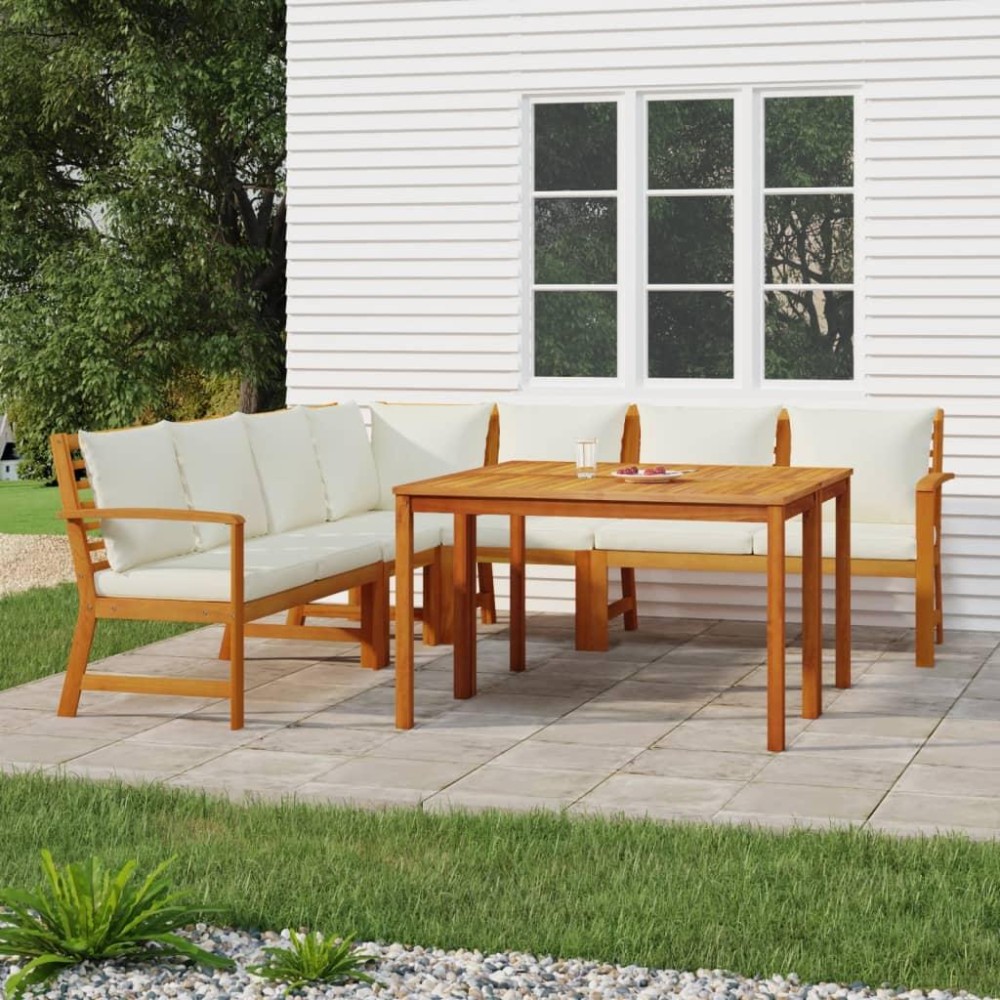 vidaXL 7 Piece Patio Dining Set with Cushions Solid Wood Acacia