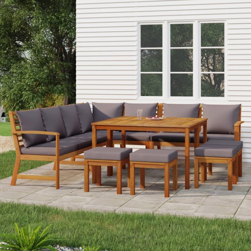 Vidaxl 11 Piece Patio Dining Set With Cushions Solid Wood Acacia