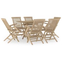 Vidaxl 7 Piece Patio Dining Set Gray Solid Wood Teak