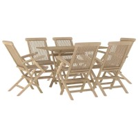 Vidaxl 7 Piece Patio Dining Set Gray Solid Wood Teak