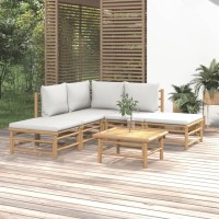 Vidaxl 6 Piece Patio Lounge Set With Light Gray Cushions Bamboo