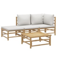 Vidaxl 4 Piece Patio Lounge Set With Light Gray Cushions Bamboo