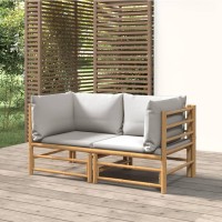 Vidaxl Patio Corner Sofas With Light Gray Cushions 2 Pcs Bamboo