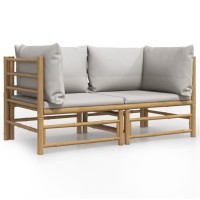 Vidaxl Patio Corner Sofas With Light Gray Cushions 2 Pcs Bamboo