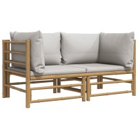 Vidaxl Patio Corner Sofas With Light Gray Cushions 2 Pcs Bamboo