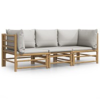 Vidaxl 3 Piece Patio Lounge Set With Light Gray Cushions Bamboo