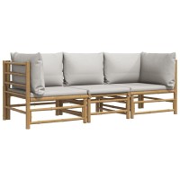 Vidaxl 3 Piece Patio Lounge Set With Light Gray Cushions Bamboo