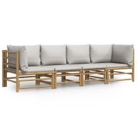 Vidaxl 4 Piece Patio Lounge Set With Light Gray Cushions Bamboo