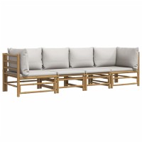 Vidaxl 4 Piece Patio Lounge Set With Light Gray Cushions Bamboo