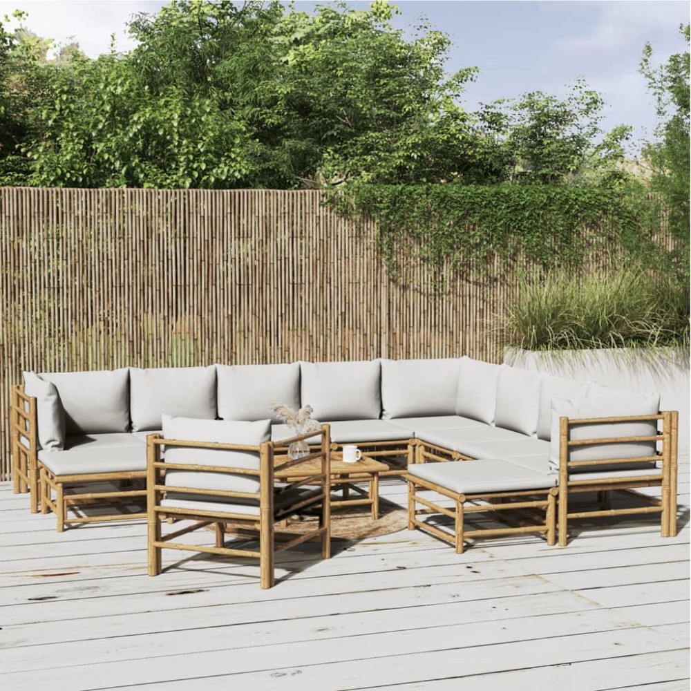 vidaXL 12 Piece Patio Lounge Set with Light Gray Cushions Bamboo