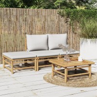 Vidaxl 4 Piece Patio Lounge Set With Light Gray Cushions Bamboo