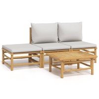 Vidaxl 4 Piece Patio Lounge Set With Light Gray Cushions Bamboo