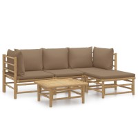 Vidaxl 5 Piece Patio Lounge Set With Taupe Cushions Bamboo