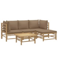 Vidaxl 5 Piece Patio Lounge Set With Taupe Cushions Bamboo