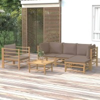 Vidaxl 6 Piece Patio Lounge Set With Taupe Cushions Bamboo